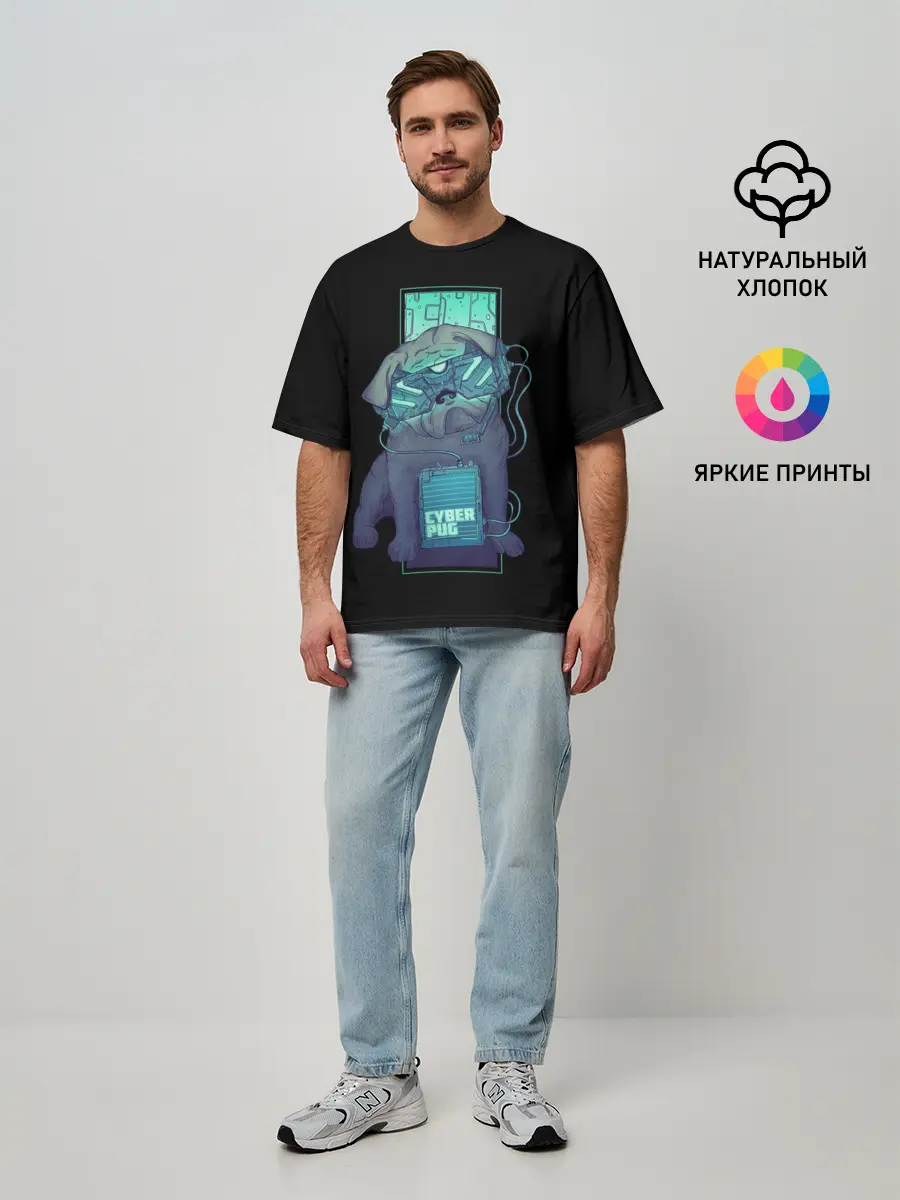 Мужская футболка оверсайз / Cyber Pubg | Кибер Мопс