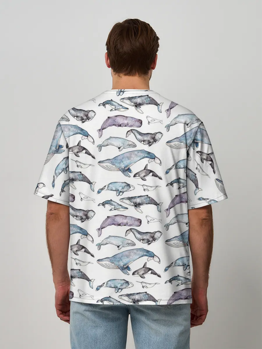 Мужская футболка оверсайз / киты паттерн