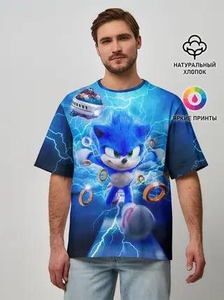Мужская футболка оверсайз / SONIC | СИНИЙ ЁЖ