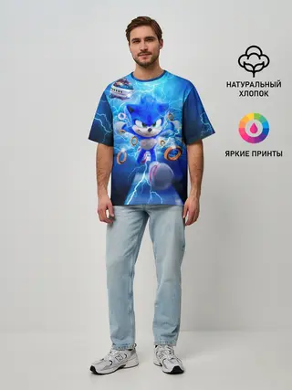 Мужская футболка оверсайз / SONIC | СИНИЙ ЁЖ