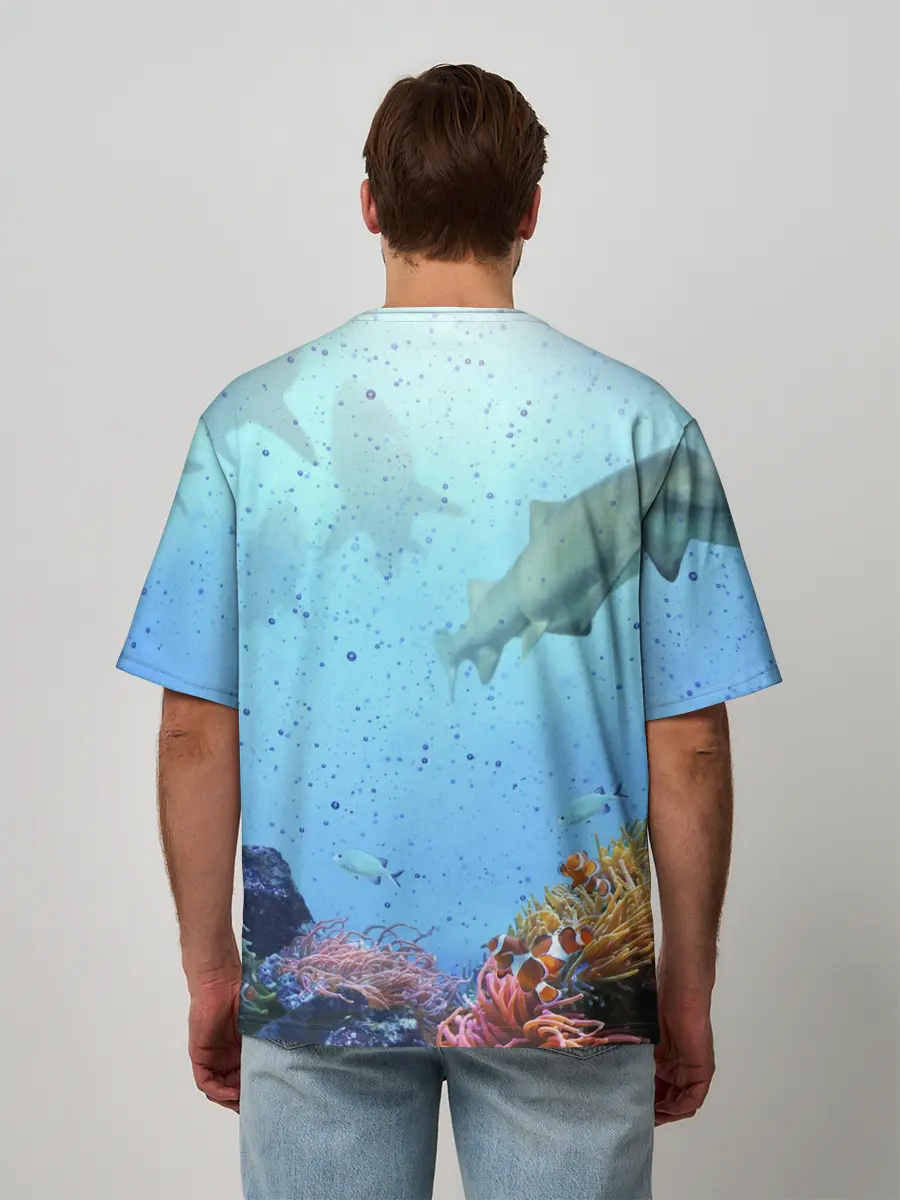 Мужская футболка оверсайз / акулы