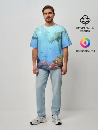 Мужская футболка оверсайз / акулы