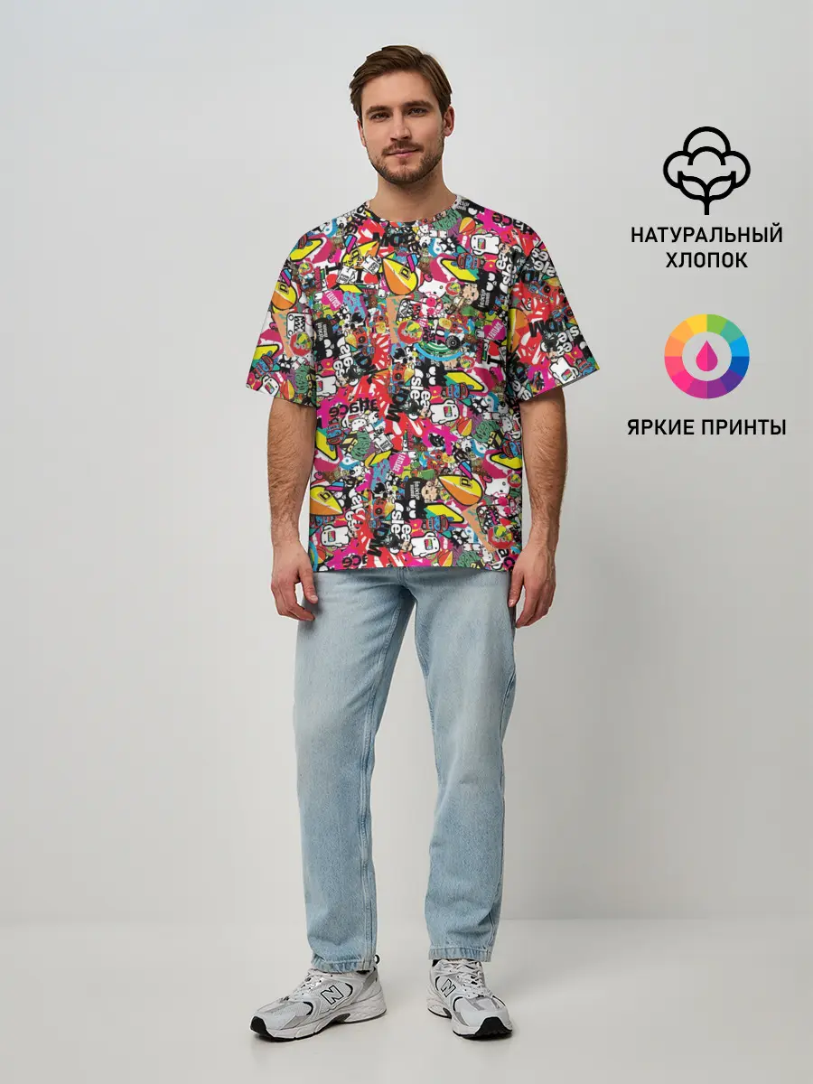 Мужская футболка оверсайз / Стикеры