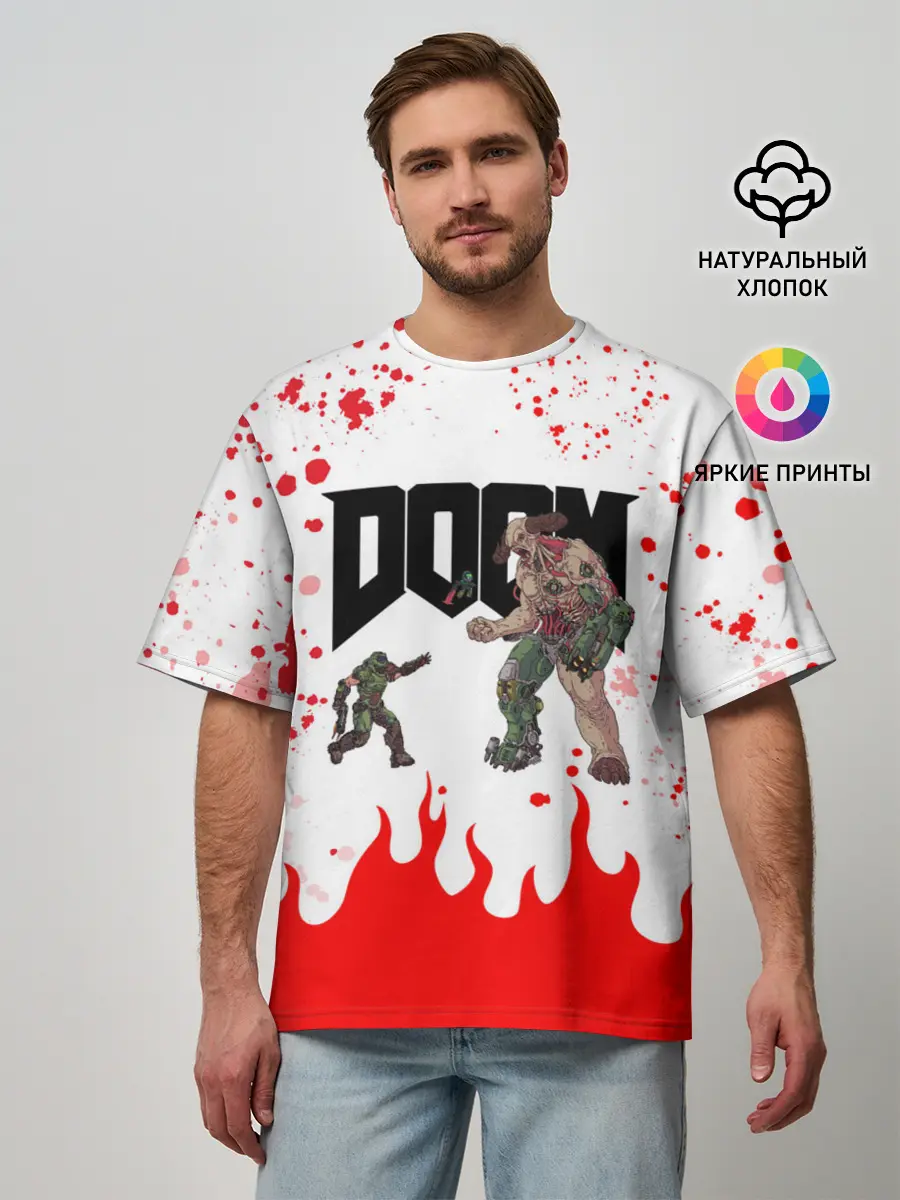 Мужская футболка оверсайз / Doomguy vs Cyberdemon
