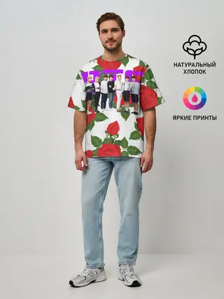 Мужская футболка оверсайз / BTS Roses | White