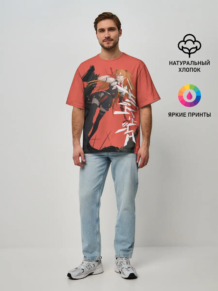 Мужская футболка оверсайз / Evangelion Asuka Langley