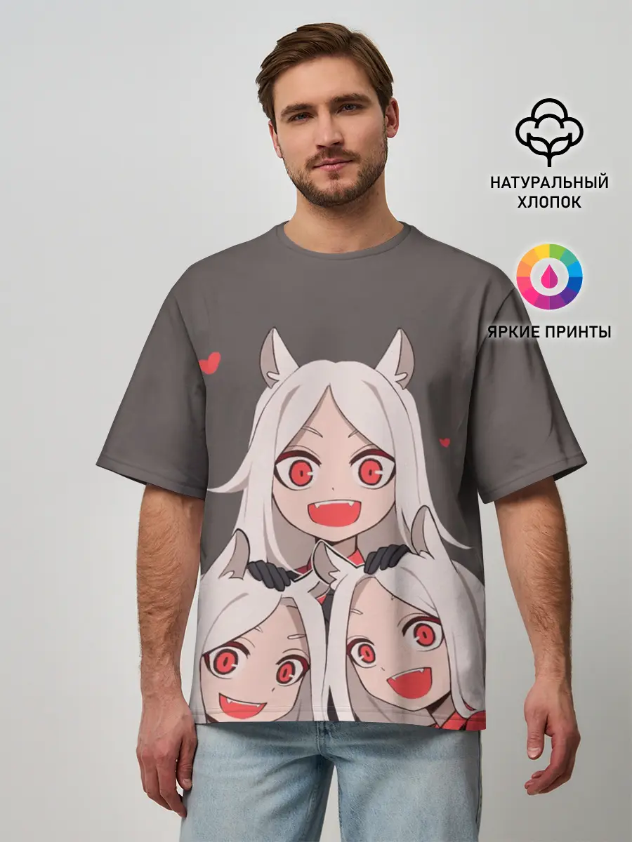 Мужская футболка оверсайз / Cerberus с сердечками Helltaker