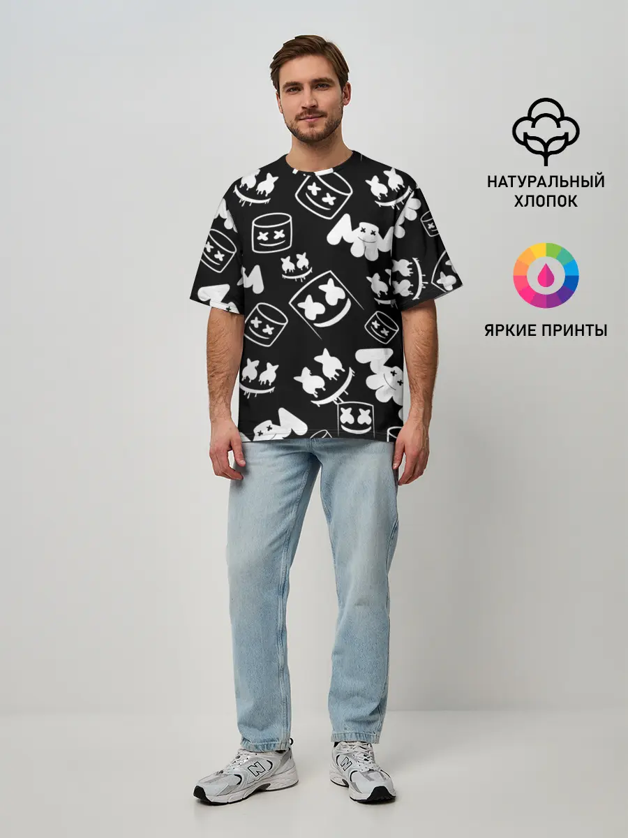 Мужская футболка оверсайз / Marshmello ЧБ