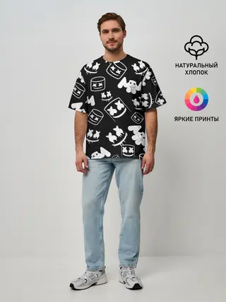 Мужская футболка оверсайз / Marshmello ЧБ