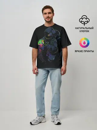 Мужская футболка оверсайз / Медуза и космонавт