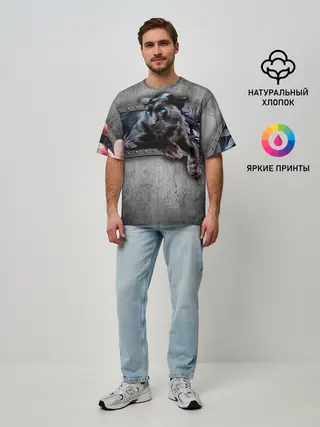 Мужская футболка оверсайз / Пантера и цветы