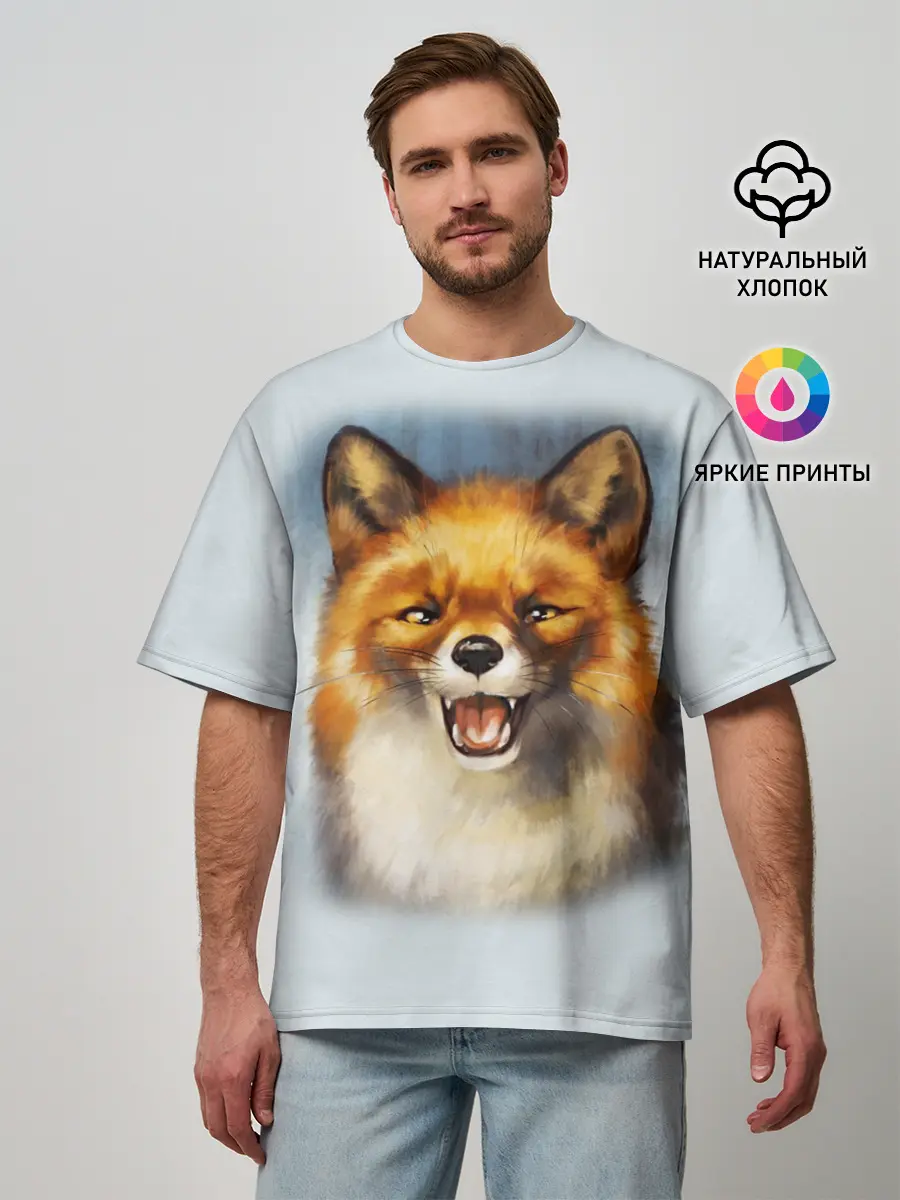 Мужская футболка оверсайз / Рыжая лиса