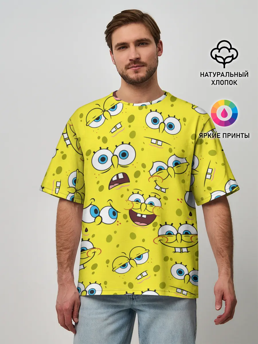 Мужская футболка оверсайз / Губка Боб / SpongeBob pattern