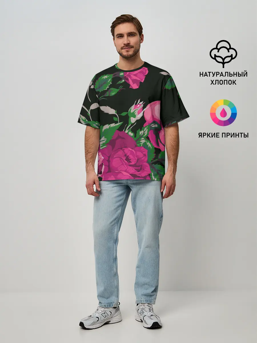 Мужская футболка оверсайз / Розы