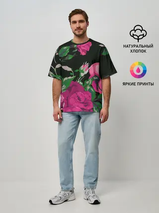 Мужская футболка оверсайз / Розы