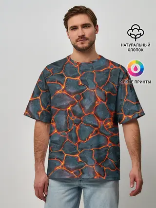 Мужская футболка оверсайз / неоновая магма