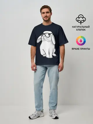 Мужская футболка оверсайз / Кролик Хипстер