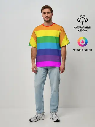 Мужская футболка оверсайз / ЦВЕТНЫЕ ЛИНИИ