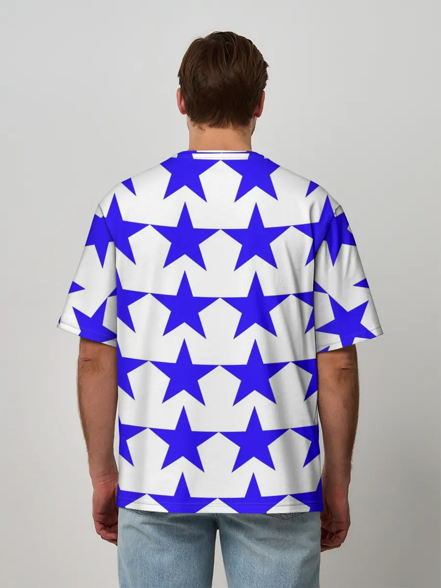 Мужская футболка оверсайз / Синие звёзды на белом фоне