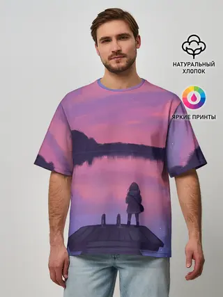 Мужская футболка оверсайз / Закат Солнце