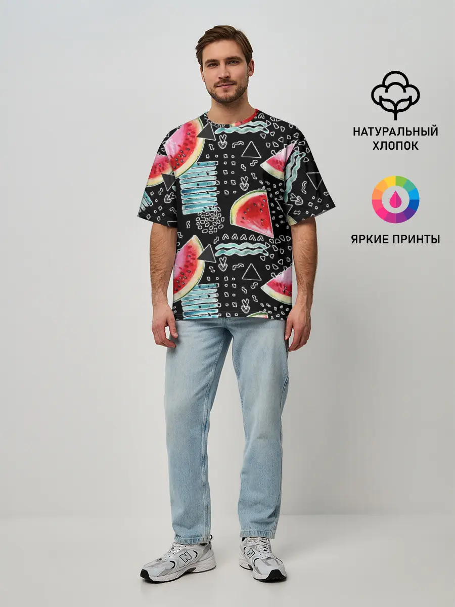 Мужская футболка оверсайз / сладкий арбуз