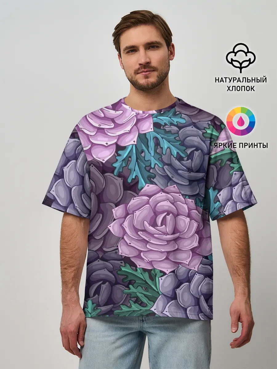 Мужская футболка оверсайз / Цветы
