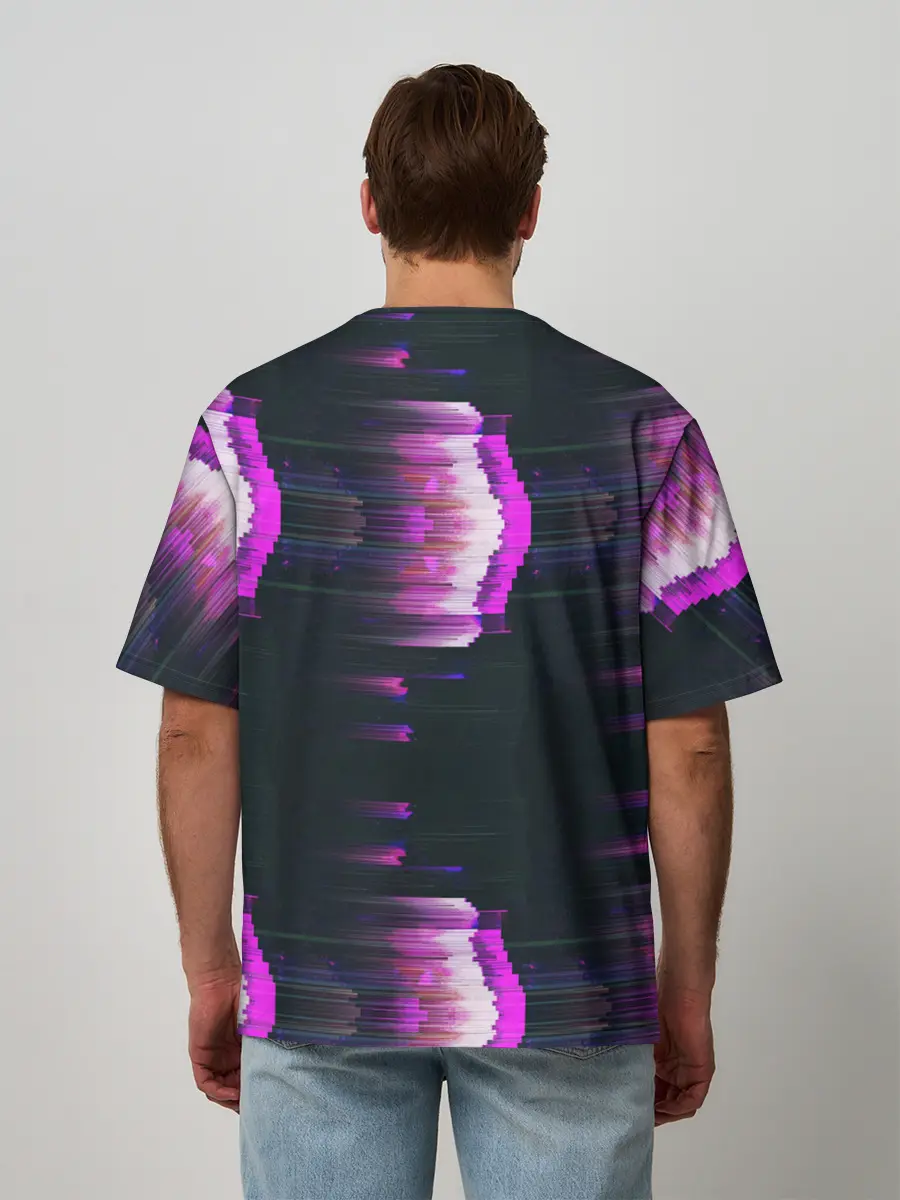 Мужская футболка оверсайз / Розовый глитч