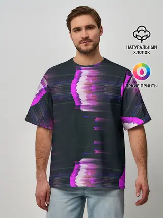 Мужская футболка оверсайз / Розовый глитч