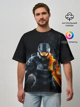 Мужская футболка оверсайз / Halo x Battlefield