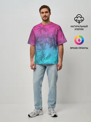 Мужская футболка оверсайз / РЕТРО ПАЛЬМЫ