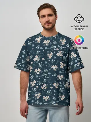 Мужская футболка оверсайз / Цветочки