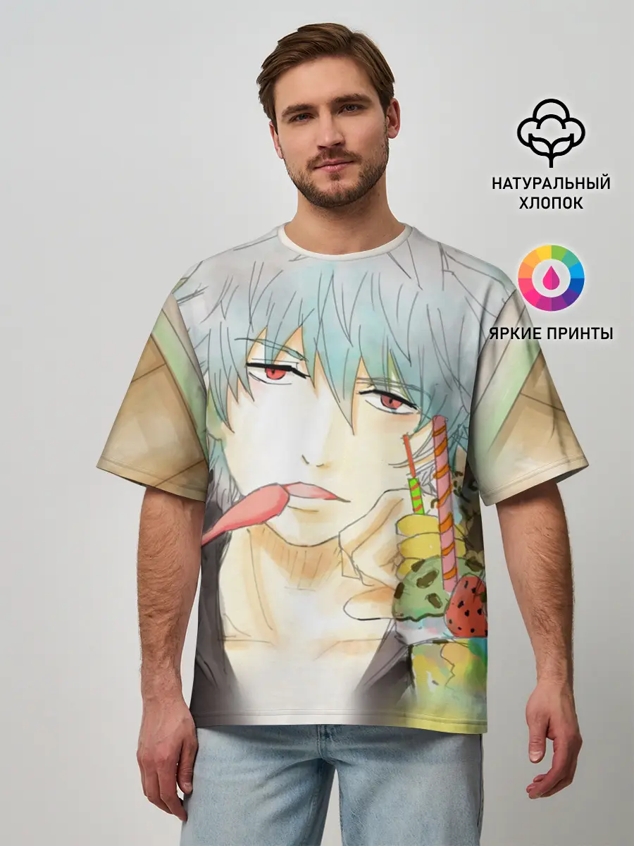 Мужская футболка оверсайз / манга Серебряная душа