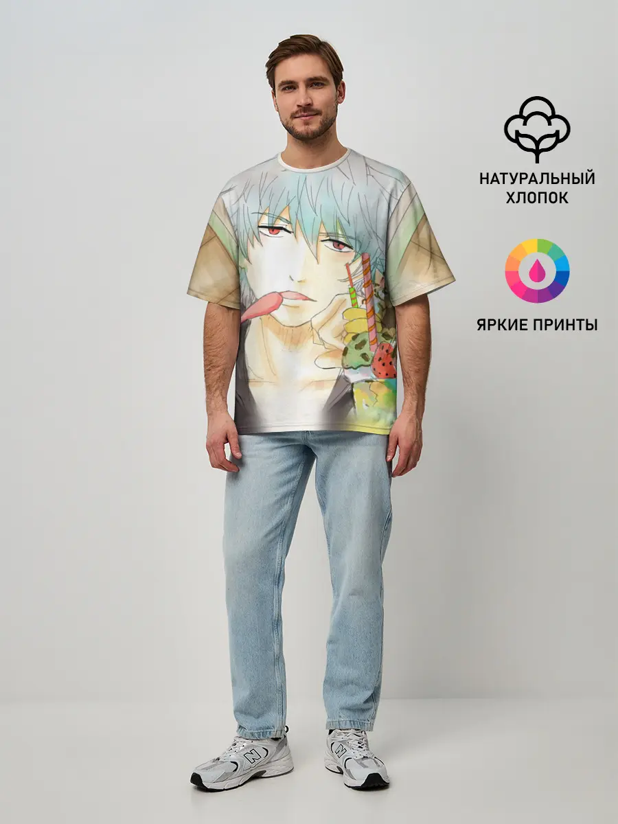 Мужская футболка оверсайз / манга Серебряная душа