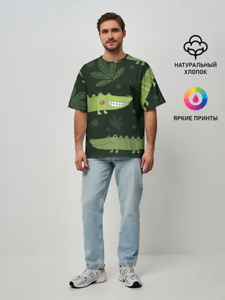 Мужская футболка оверсайз / Милый крокодил