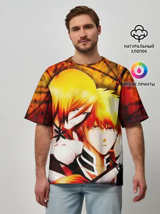 Мужская футболка оверсайз / Ичиго Куросаки и Орихиме Иноуэ