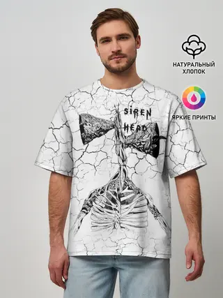 Мужская футболка оверсайз / Сиреноголовый Трещины Надпись