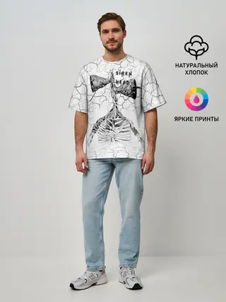 Мужская футболка оверсайз / Сиреноголовый Трещины Надпись