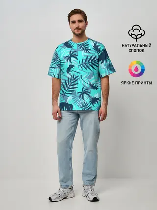 Мужская футболка оверсайз / ТРОПИЧЕСКИЕ ПАЛЬМЫ.