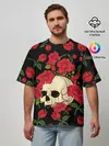 Мужская футболка оверсайз / Skull | Roses