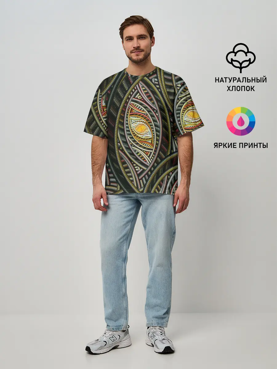Мужская футболка оверсайз / Абстракция глаз узор линии