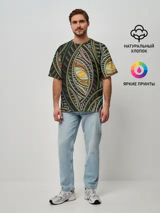 Мужская футболка оверсайз / Абстракция глаз узор линии