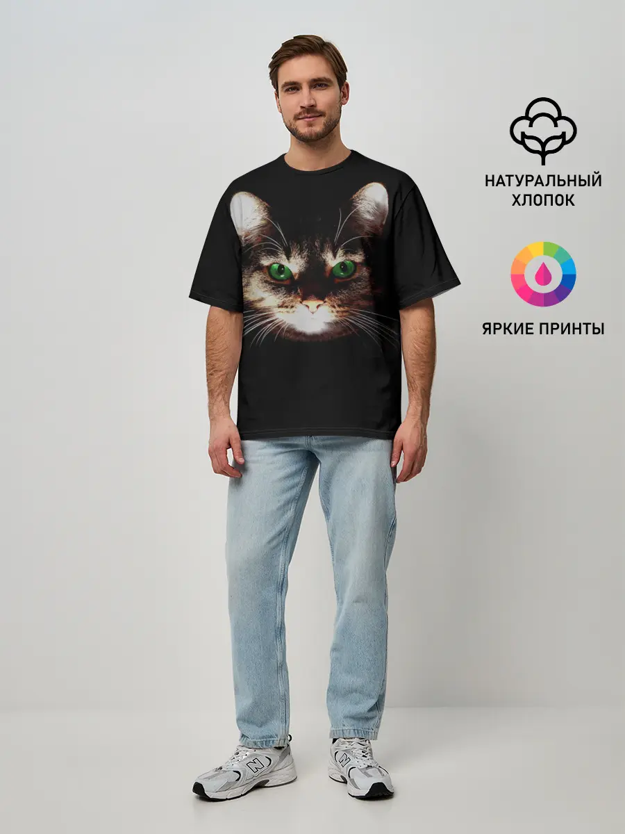 Мужская футболка оверсайз / Зеленоглазый кот