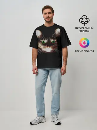 Мужская футболка оверсайз / Зеленоглазый кот
