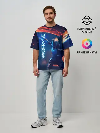 Мужская футболка оверсайз / WAFRAME NEON KATANA FIRE