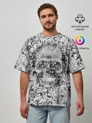 Мужская футболка оверсайз / Череп из ахегао