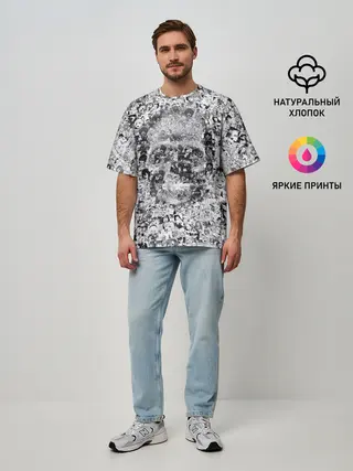 Мужская футболка оверсайз / Череп из ахегао