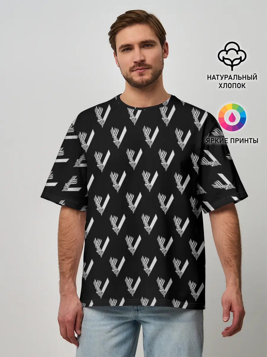 Мужская футболка оверсайз / Викинги Лого Паттерн | Vikings Pattern