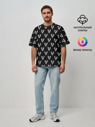 Мужская футболка оверсайз / Викинги Лого Паттерн | Vikings Pattern