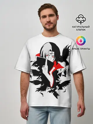 Мужская футболка оверсайз / Человек и вороны аниме