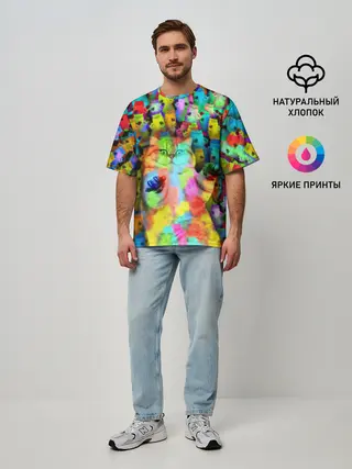 Мужская футболка оверсайз / Котики на дискотеке